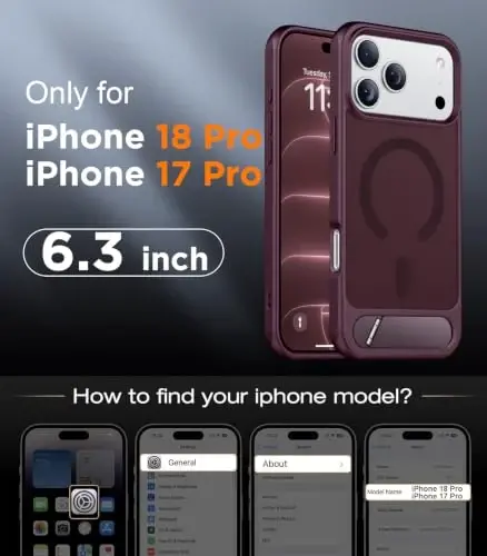 Temdan Magnetic for iPhone 18 Pro Case/iPhone 17 Pro Case Stand Dark Cherry | Built-in Invisible Kickstand, Compatible with MagSafe, Military Grade Shockproof, Slim Translucent Matte Phone Case 6.3
