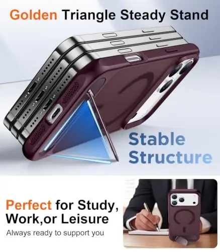 Temdan Magnetic for iPhone 18 Pro Case/iPhone 17 Pro Case Stand Dark Cherry | Built-in Invisible Kickstand, Compatible with MagSafe, Military Grade Shockproof, Slim Translucent Matte Phone Case 6.3