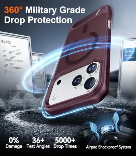 Temdan Magnetic for iPhone 18 Pro Case/iPhone 17 Pro Case Stand Dark Cherry | Built-in Invisible Kickstand, Compatible with MagSafe, Military Grade Shockproof, Slim Translucent Matte Phone Case 6.3