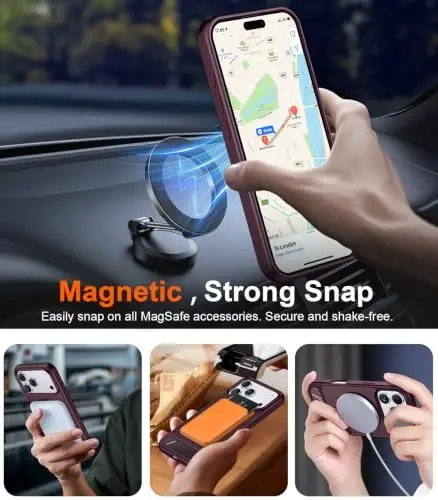 Temdan Magnetic for iPhone 18 Pro Case/iPhone 17 Pro Case Stand Dark Cherry | Built-in Invisible Kickstand, Compatible with MagSafe, Military Grade Shockproof, Slim Translucent Matte Phone Case 6.3