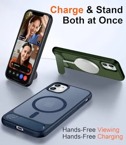 Temdan Magnetic iPhone 11 bilan mos keladigan telefon g'ilofi, [O'rnatilgan ko'rinmas tirgak][MagSafe bilan mos] [Harbiy darajadagi zarbga chidamli] Yengil shaffof matli iPhone 11 6.1