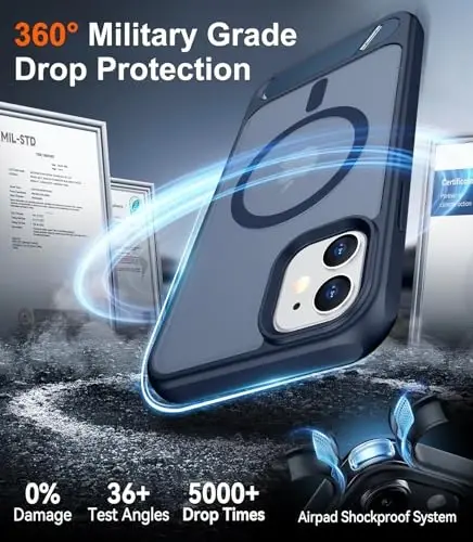 Temdan Magnetic iPhone 11 bilan mos keladigan telefon g'ilofi, [O'rnatilgan ko'rinmas tirgak][MagSafe bilan mos] [Harbiy darajadagi zarbga chidamli] Yengil shaffof matli iPhone 11 6.1