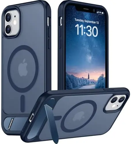 Temdan Magnetic iPhone 11 bilan mos keladigan telefon g'ilofi, [O'rnatilgan ko'rinmas tirgak][MagSafe bilan mos] [Harbiy darajadagi zarbga chidamli] Yengil shaffof matli iPhone 11 6.1