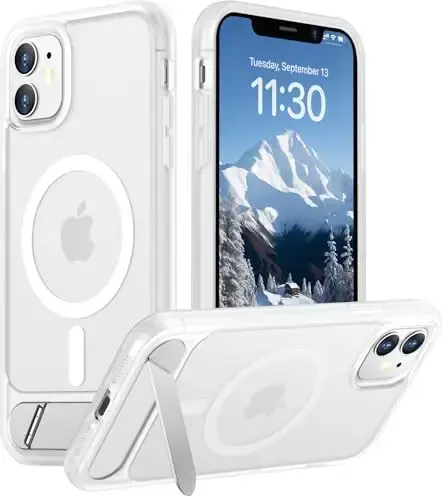 Temdan Magnetic iPhone 11 bilan mos keladigan telefon g'ilofi, [O'rnatilgan ko'rinmas tirgak][MagSafe bilan mos keladi] [Harbiy darajadagi zarbga chidamli] Yupqa shaffof matli iPhone 11 6.1