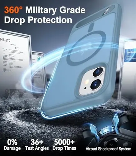 Temdan Magnetic iPhone 11 Phone Case bilan mos, [O'rnatilgan ko'rinmas tirgak] [MagSafe bilan mos] [Harbiy darajadagi zarbga chidamli] Yupqa yarim shaffof mat iPhone 11 6.1