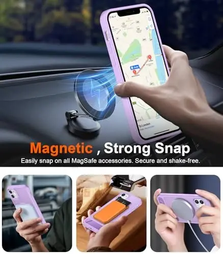 Temdan Magnetic iPhone 11 Phone Case bilan mos, [O'rnatilgan Ko'rinmas Tirgak] [MagSafe bilan mos] [Harbiy Standartga Chidamli Zarba o'tkazmaydigan] Yengil Shaffof Mat iPhone 11 6.1