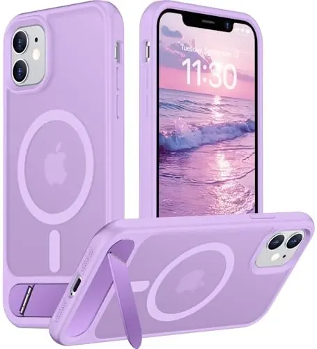 Temdan Magnetic iPhone 11 Phone Case bilan mos, [O'rnatilgan Ko'rinmas Tirgak] [MagSafe bilan mos] [Harbiy Standartga Chidamli Zarba o'tkazmaydigan] Yengil Shaffof Mat iPhone 11 6.1
