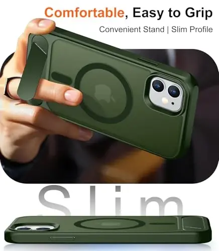 Temdan Magnetic iPhone 11 Phone Case bilan mos, [O'rnatilgan ko'rinmas tirgak][MagSafe bilan mos] [Harbiy darajadagi zarbaga chidamli] Yupqa yarim shaffof matli iPhone 11 6.1