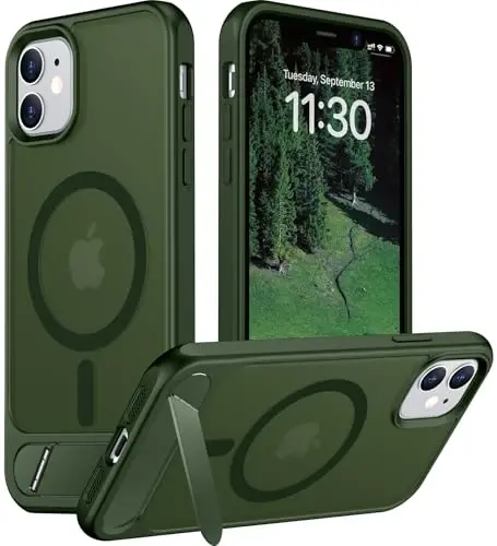Temdan Magnetic iPhone 11 Phone Case bilan mos, [O'rnatilgan ko'rinmas tirgak][MagSafe bilan mos] [Harbiy darajadagi zarbaga chidamli] Yupqa yarim shaffof matli iPhone 11 6.1