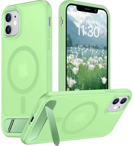 Temdan Magnetic iPhone 11 Phone Case bilan mos, [O'rnatilgan ko'rinmas tirgak][MagSafe bilan mos] [Harbiy darajadagi zarbga chidamli] Yupqa shaffof matli iPhone 11 6.1