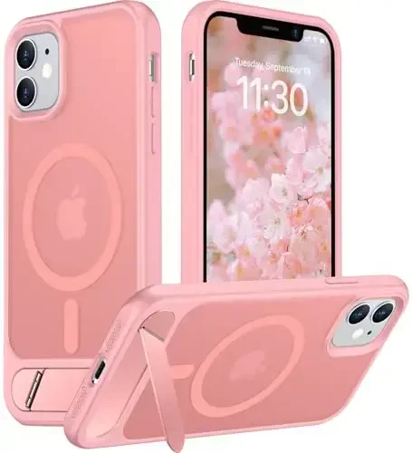 Temdan Magnetic iPhone 11 Phone Case bilan mos, [O'rnatilgan ko'rinmas tirgak][MagSafe bilan mos] [Harbiy darajadagi zarbga chidamli] Yupqa yarim shaffof matli iPhone 11 6.1
