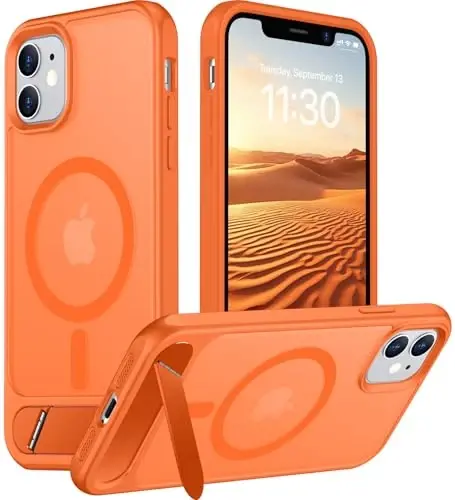 Temdan Magnetic iPhone 11 telefon g'ilofi bilan mos, [O'rnatilgan ko'rinmas tirgak][MagSafe bilan mos] [Harbiy darajadagi zarbga chidamli] Yengil yarim shaffof matli telefon g'ilofi iPhone 11 6.1