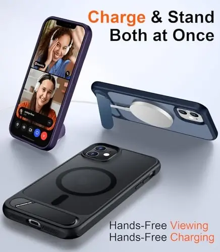 Temdan Magnetic iPhone 11 uchun gʻilof, [Oʻrnatilgan koʻrinmas tirgak] [MagSafe bilan mos] [Harbiy darajadagi zarbaga chidamli] Yupqa shaffof matli iPhone 11 6.1