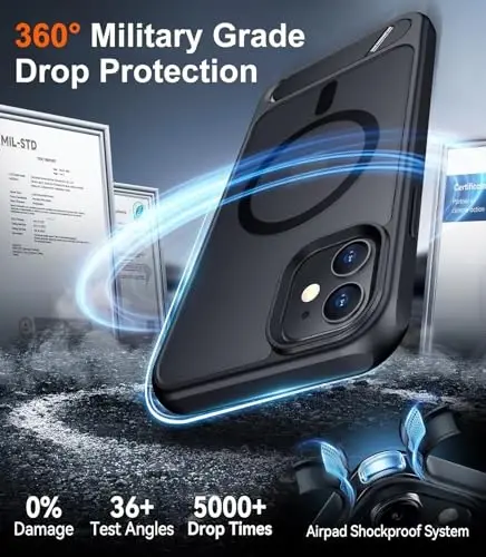 Temdan Magnetic iPhone 11 uchun gʻilof, [Oʻrnatilgan koʻrinmas tirgak] [MagSafe bilan mos] [Harbiy darajadagi zarbaga chidamli] Yupqa shaffof matli iPhone 11 6.1