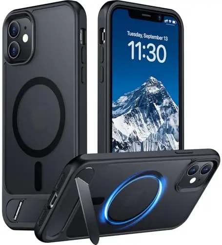 Temdan Magnetic iPhone 11 uchun gʻilof, [Oʻrnatilgan koʻrinmas tirgak] [MagSafe bilan mos] [Harbiy darajadagi zarbaga chidamli] Yupqa shaffof matli iPhone 11 6.1