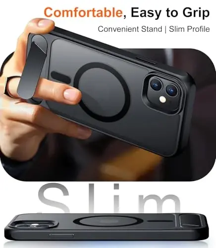 Temdan Magnetic iPhone 11 uchun gʻilof, [Oʻrnatilgan koʻrinmas tirgak] [MagSafe bilan mos] [Harbiy darajadagi zarbaga chidamli] Yupqa shaffof matli iPhone 11 6.1