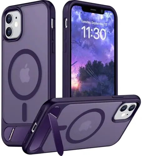 Temdan Magnetic iPhone 11 uchun g'ilof, [O'rnatilgan ko'rinmas tirgak][MagSafe bilan mos] [Harbiy darajadagi zarbga chidamli] Yengil yarim shaffof matli iPhone 11 6.1