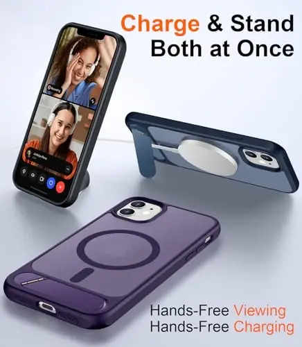 Temdan Magnetic iPhone 11 uchun g'ilof, [O'rnatilgan ko'rinmas tirgak][MagSafe bilan mos] [Harbiy darajadagi zarbga chidamli] Yengil yarim shaffof matli iPhone 11 6.1