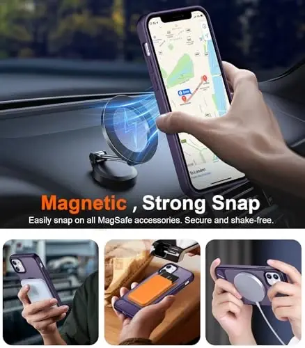 Temdan Magnetic iPhone 11 uchun g'ilof, [O'rnatilgan ko'rinmas tirgak][MagSafe bilan mos] [Harbiy darajadagi zarbga chidamli] Yengil yarim shaffof matli iPhone 11 6.1
