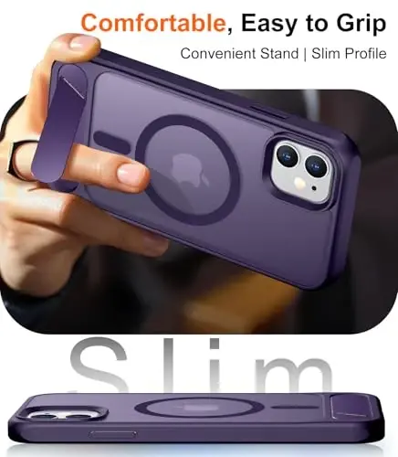 Temdan Magnetic iPhone 11 uchun g'ilof, [O'rnatilgan ko'rinmas tirgak][MagSafe bilan mos] [Harbiy darajadagi zarbga chidamli] Yengil yarim shaffof matli iPhone 11 6.1