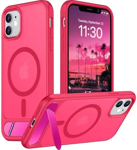 Temdan Magnetic iPhone 11 uchun mos keladigan telefon g'ilofi, [O'rnatilgan ko'rinmas tirgak] [MagSafe bilan mos] [Harbiy darajadagi zarbga chidamli] Yupqa shaffof matli iPhone 11 6.1