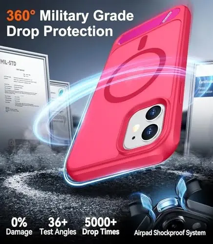 Temdan Magnetic iPhone 11 uchun mos keladigan telefon g'ilofi, [O'rnatilgan ko'rinmas tirgak] [MagSafe bilan mos] [Harbiy darajadagi zarbga chidamli] Yupqa shaffof matli iPhone 11 6.1