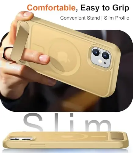 Temdan Magnetic iPhone 11 uchun mos keladigan telefon g‘ilofi, [O‘rnatilgan ko‘rinmas tirgak] [MagSafe bilan mos] [Harbiy darajadagi zarbga chidamli] Yupqa shaffof matli iPhone 11 6.1