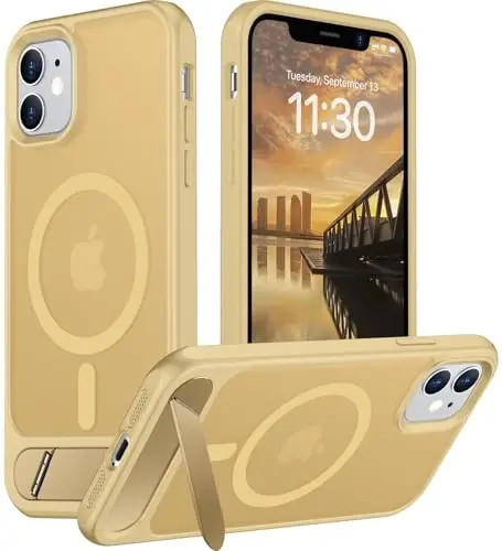 Temdan Magnetic iPhone 11 uchun mos keladigan telefon g‘ilofi, [O‘rnatilgan ko‘rinmas tirgak] [MagSafe bilan mos] [Harbiy darajadagi zarbga chidamli] Yupqa shaffof matli iPhone 11 6.1