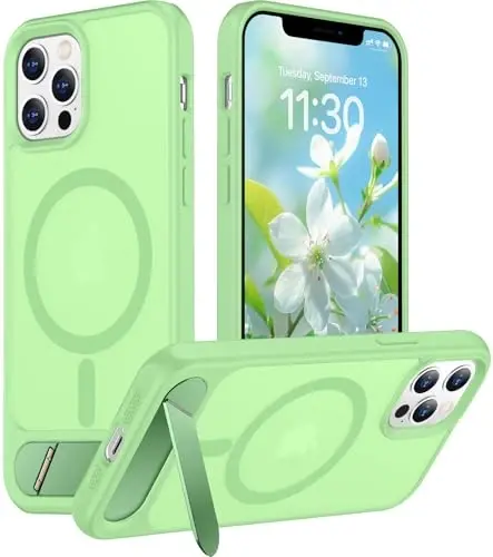 Temdan Magnetic iPhone 12 Pro Max bilan mos keluvchi g‘ilof, [O‘rnatilgan ko‘rinmas tirgak][MagSafe bilan mos][Harbiy darajadagi zarbga chidamli] Yupqa yarim shaffof matli telefon g‘ilofi iPhone 12 Pro Max 6.7