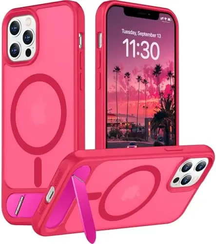 Temdan Magnetic iPhone 12 va iPhone 12 Pro gʻilofi bilan mos keladi, [Oʻrnatilgan koʻrinmas tirgak][MagSafe bilan mos][Harbiy darajadagi zarbga chidamli] Yengil yarim shaffof matli telefon gʻilofi 6.1