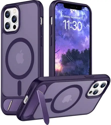 Temdan Magnetic iPhone 12 va iPhone 12 Pro gʻilofi bilan mos keladi, [Oʻrnatilgan koʻrinmas tirgak][MagSafe bilan mos][Harbiy darajadagi zarbga chidamli] Yupqa shaffof matli telefon gʻilofi 6.1