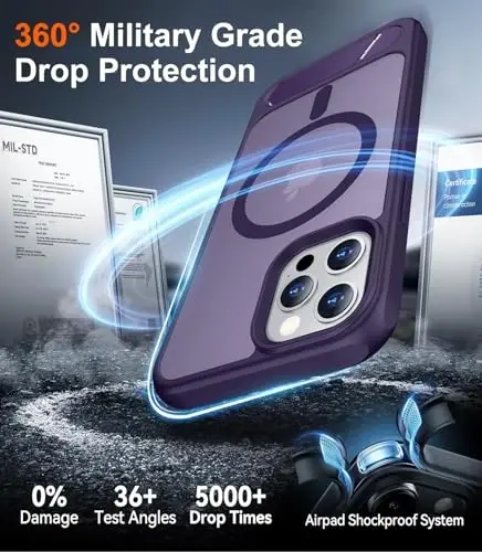 Temdan Magnetic iPhone 12 va iPhone 12 Pro gʻilofi bilan mos keladi, [Oʻrnatilgan koʻrinmas tirgak][MagSafe bilan mos][Harbiy darajadagi zarbga chidamli] Yupqa shaffof matli telefon gʻilofi 6.1