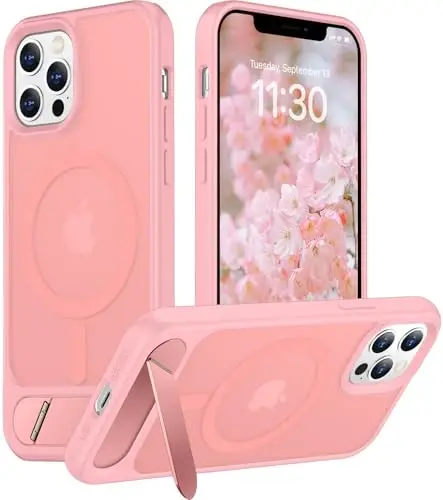 Temdan Magnetic iPhone 12 va iPhone 12 Pro gʻilofi bilan mos keladi, [Oʻrnatilgan koʻrinmas tirgak][MagSafe bilan mos][Harbiy darajadagi zarbga chidamli] Yupqa shaffof matli telefon gʻilofi 6.1