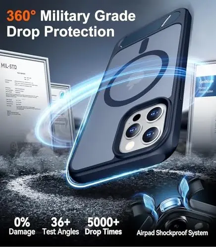 Temdan Magnetic iPhone 12 va iPhone 12 Pro gʻilofi bilan mos keladi, [Oʻrnatilgan koʻrinmas tirgak][MagSafe bilan mos][Harbiy darajadagi zarbga chidamli] Yupqa yarim shaffof matli telefon gʻilofi 6.1