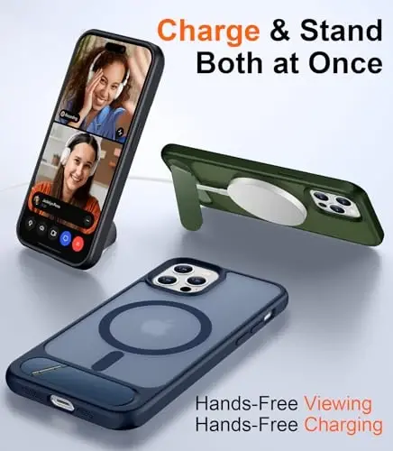 Temdan Magnetic iPhone 12 va iPhone 12 Pro gʻilofi bilan mos keladi, [Oʻrnatilgan koʻrinmas tirgak][MagSafe bilan mos][Harbiy darajadagi zarbga chidamli] Yupqa yarim shaffof matli telefon gʻilofi 6.1