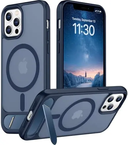 Temdan Magnetic iPhone 12 va iPhone 12 Pro gʻilofi bilan mos keladi, [Oʻrnatilgan koʻrinmas tirgak][MagSafe bilan mos][Harbiy darajadagi zarbga chidamli] Yupqa yarim shaffof matli telefon gʻilofi 6.1
