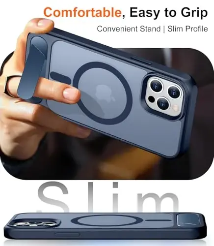 Temdan Magnetic iPhone 12 va iPhone 12 Pro gʻilofi bilan mos keladi, [Oʻrnatilgan koʻrinmas tirgak][MagSafe bilan mos][Harbiy darajadagi zarbga chidamli] Yupqa yarim shaffof matli telefon gʻilofi 6.1