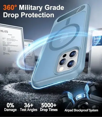 Temdan Magnetic iPhone 12 va iPhone 12 Pro uchun g'ilof, [O'rnatilgan ko'rinmas tirgak][MagSafe bilan mos][Harbiy darajadagi zarbga chidamli] Yupqa shaffof matli telefon g'ilofi 6.1