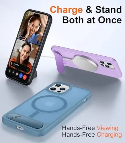 Temdan Magnetic iPhone 12 va iPhone 12 Pro uchun g'ilof, [O'rnatilgan ko'rinmas tirgak][MagSafe bilan mos][Harbiy darajadagi zarbga chidamli] Yupqa shaffof matli telefon g'ilofi 6.1