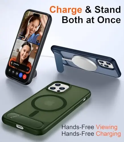 Temdan Magnetic iPhone 12 va iPhone 12 Pro uchun g'ilof, [O'rnatilgan Yashiirin Tirgak][MagSafe bilan mos][Harbiy Standart Zarba o'tkazmasligi] Yupqa Yarim Shaffof Mat G'ilof 6.1