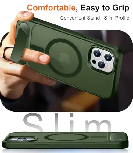 Temdan Magnetic iPhone 12 va iPhone 12 Pro uchun g'ilof, [O'rnatilgan Yashiirin Tirgak][MagSafe bilan mos][Harbiy Standart Zarba o'tkazmasligi] Yupqa Yarim Shaffof Mat G'ilof 6.1