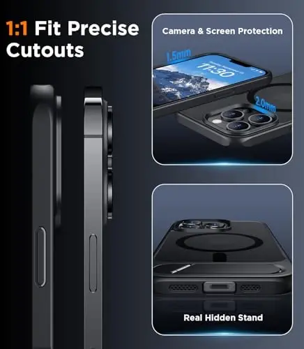 Temdan Magnetic iPhone 13 Pro bilan mos keladigan g'ilof, [O'rnatilgan ko'rinmas tirgak][MagSafe bilan mos] [Harbiy darajadagi zarbga chidamli] iPhone 13 Pro 6.1