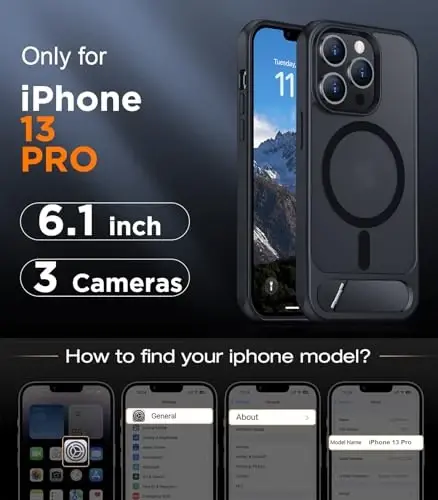 Temdan Magnetic iPhone 13 Pro bilan mos keladigan g'ilof, [O'rnatilgan ko'rinmas tirgak][MagSafe bilan mos] [Harbiy darajadagi zarbga chidamli] iPhone 13 Pro 6.1