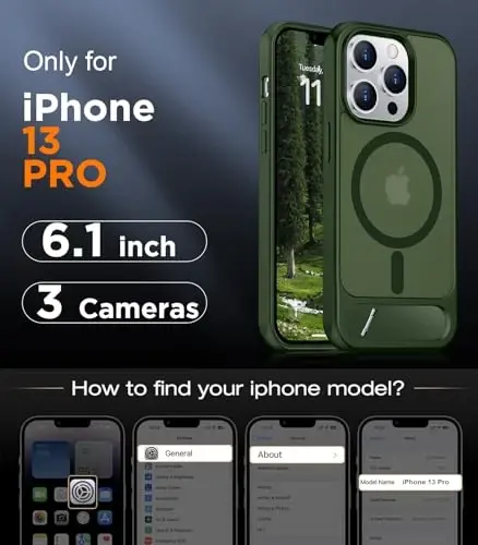 Temdan Magnetic iPhone 13 Pro Case bilan mos, [Oʻrnatilgan Koʻrinmas Tirgak] [MagSafe bilan mos] [Harbiy Darajadagi Zarba oʻtkazmaydigan] Yengil Yarim Shaffof Mat Qopqoq iPhone 13 Pro 6.1