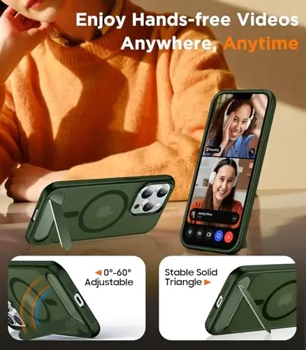 Temdan Magnetic iPhone 13 Pro Case bilan mos, [Oʻrnatilgan Koʻrinmas Tirgak] [MagSafe bilan mos] [Harbiy Darajadagi Zarba oʻtkazmaydigan] Yengil Yarim Shaffof Mat Qopqoq iPhone 13 Pro 6.1