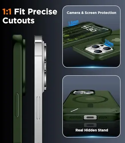 Temdan Magnetic iPhone 13 Pro Case bilan mos, [Oʻrnatilgan Koʻrinmas Tirgak] [MagSafe bilan mos] [Harbiy Darajadagi Zarba oʻtkazmaydigan] Yengil Yarim Shaffof Mat Qopqoq iPhone 13 Pro 6.1