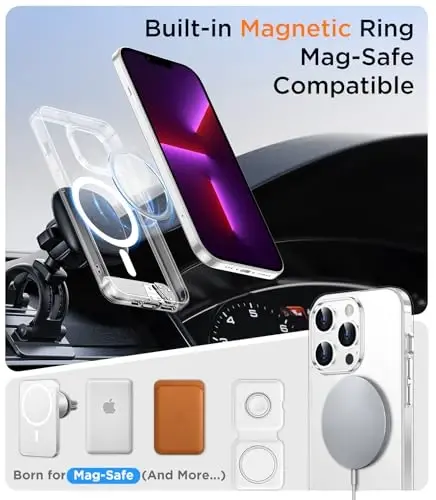 Temdan Magnetic iPhone 13 Pro Case bilan mos, [O'rnatilgan ko'rinmas tirgak] [MagSafe bilan mos] [Harbiy darajadagi zarbaga chidamli] iPhone 13 Pro 6.1