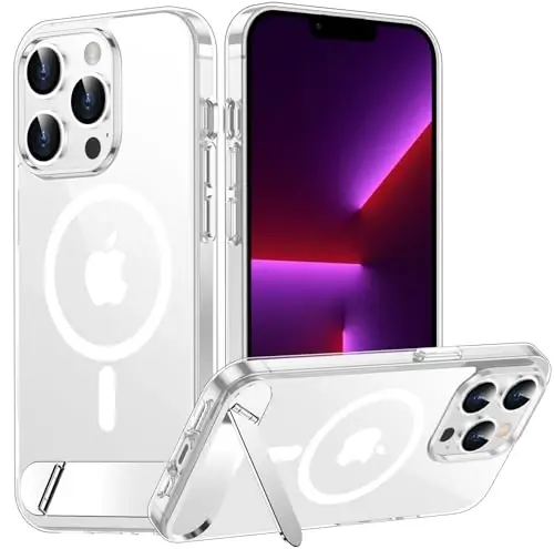 Temdan Magnetic iPhone 13 Pro Case bilan mos, [O'rnatilgan ko'rinmas tirgak] [MagSafe bilan mos] [Harbiy darajadagi zarbaga chidamli] iPhone 13 Pro 6.1