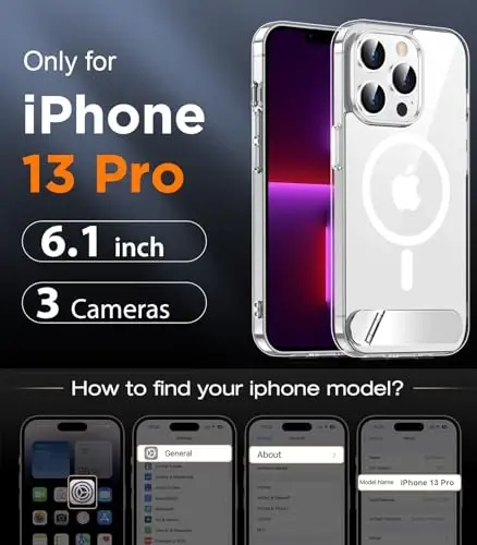 Temdan Magnetic iPhone 13 Pro Case bilan mos, [O'rnatilgan ko'rinmas tirgak] [MagSafe bilan mos] [Harbiy darajadagi zarbaga chidamli] iPhone 13 Pro 6.1