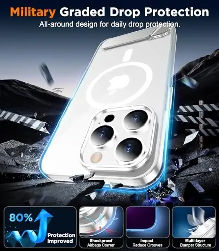 Temdan Magnetic iPhone 13 Pro Case bilan mos, [O'rnatilgan ko'rinmas tirgak] [MagSafe bilan mos] [Harbiy darajadagi zarbaga chidamli] iPhone 13 Pro 6.1